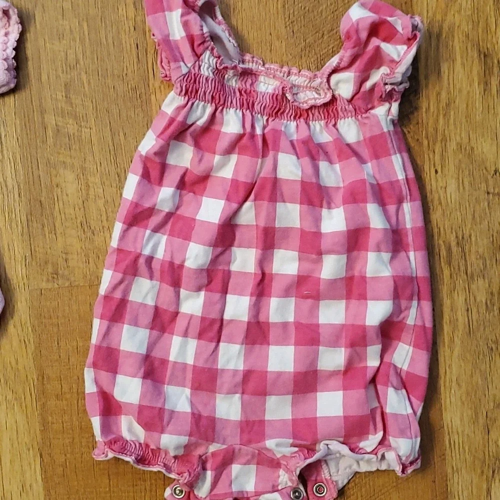 2 Ladybug Girl Outfits- Duck‎ Duck Goose Pink Onesie & Jumping Beans Romper 0-3M